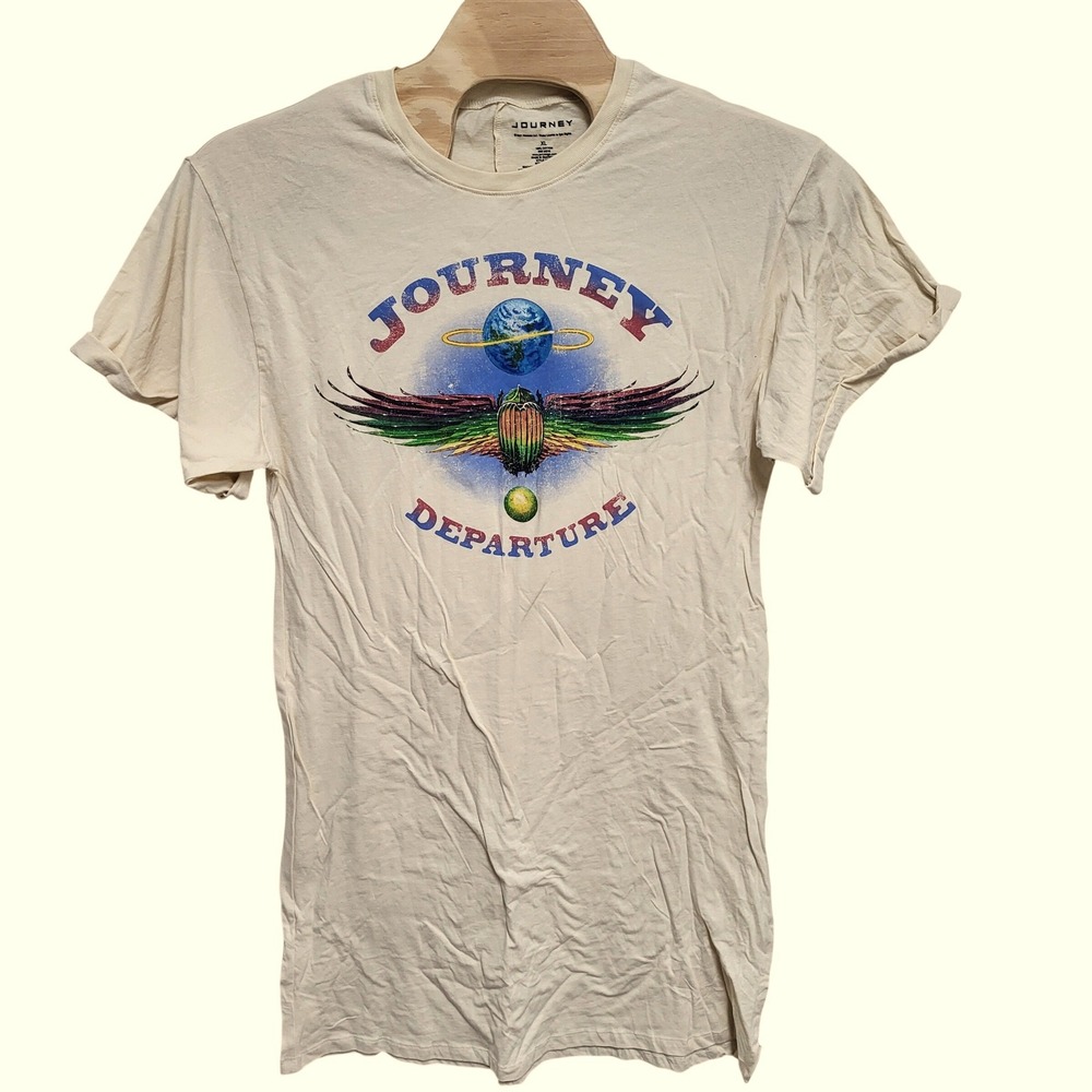 Journey Departure Band Graphic‎ Long Tee Cream Off-White Cotton Shirt XL